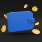 A wallet with bitcoins around it